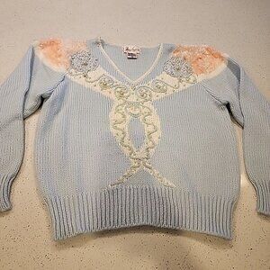 Vintage 1980s Jaclyn Smith M P Pastel Blue Pink Sweater 80s Knit Glam  Beaded
